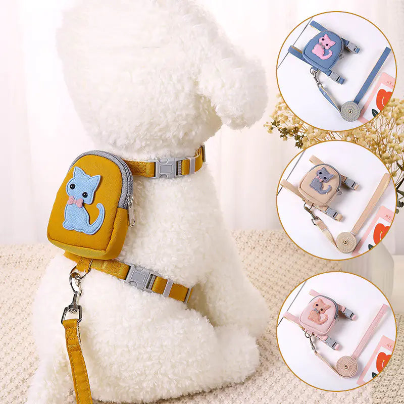 Pet Backpack with Teddy Bear and Traction Rope